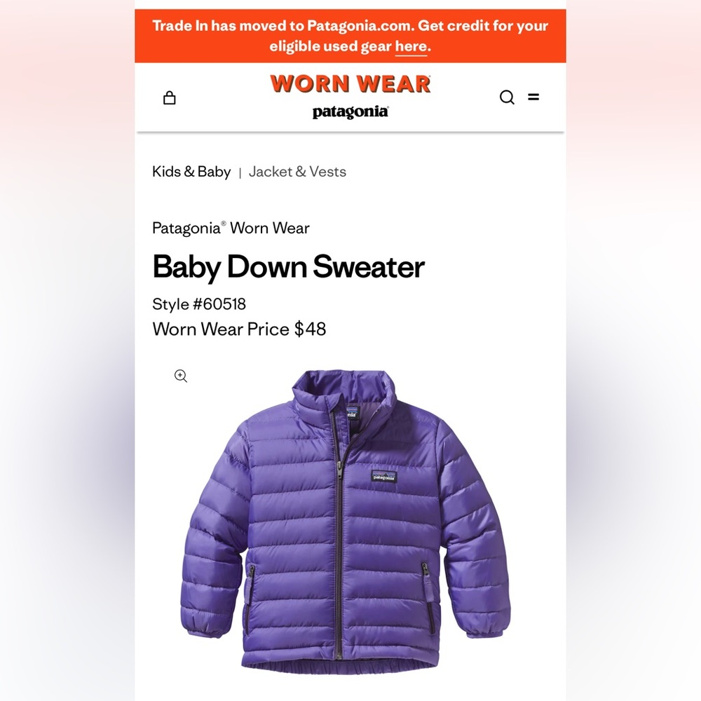 Patagonia Baby Down Puffer Jacket Zip Up Purple Size 3T - Picture 10 of 10